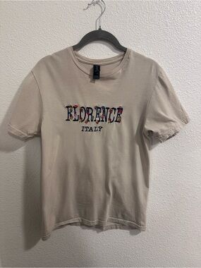 Gildan Beige Embroidered Crewneck Tee